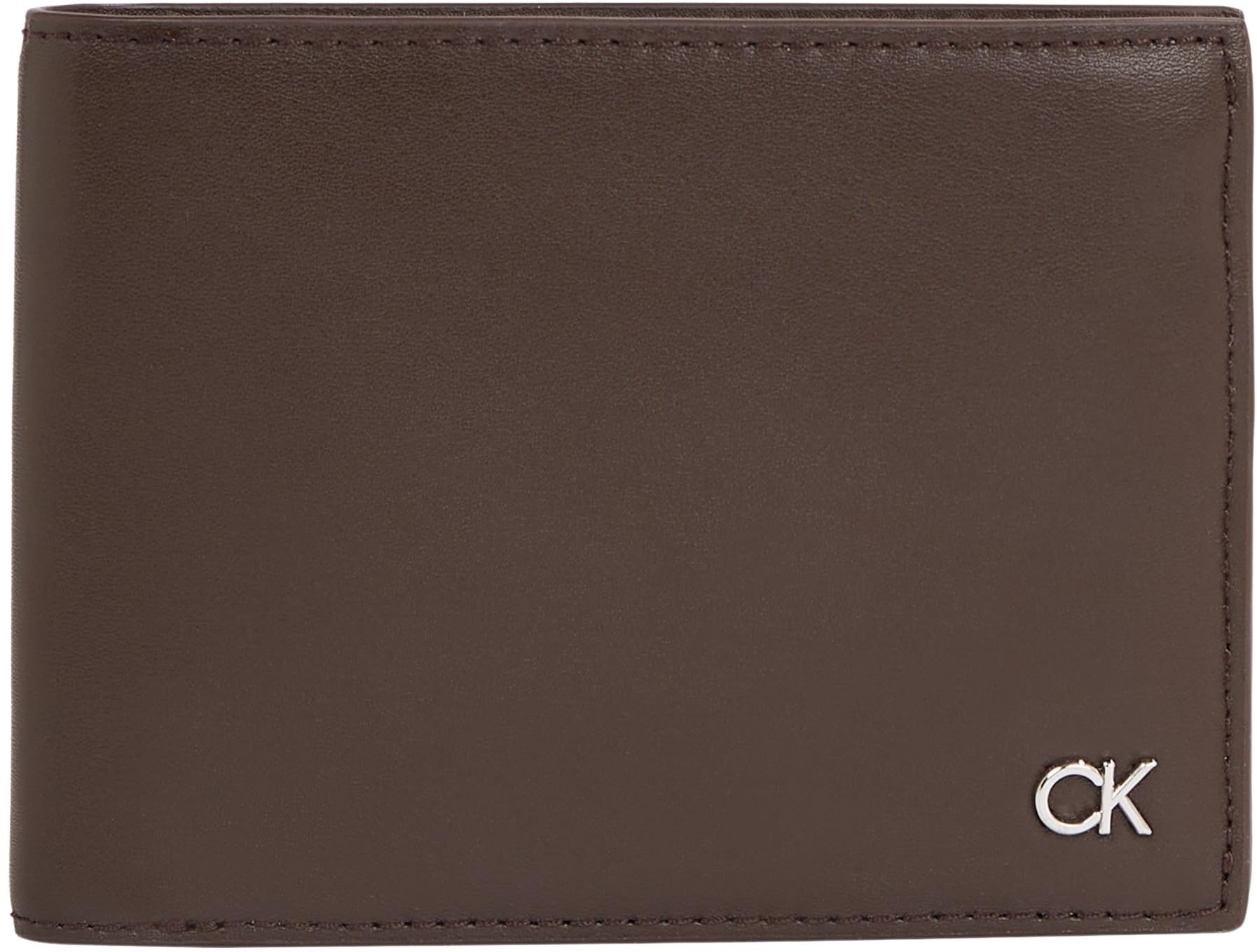 Calvin Klein Men Wallet Metal Ck Trifold with RFID, Brown (Dark Brown Slg), One Size