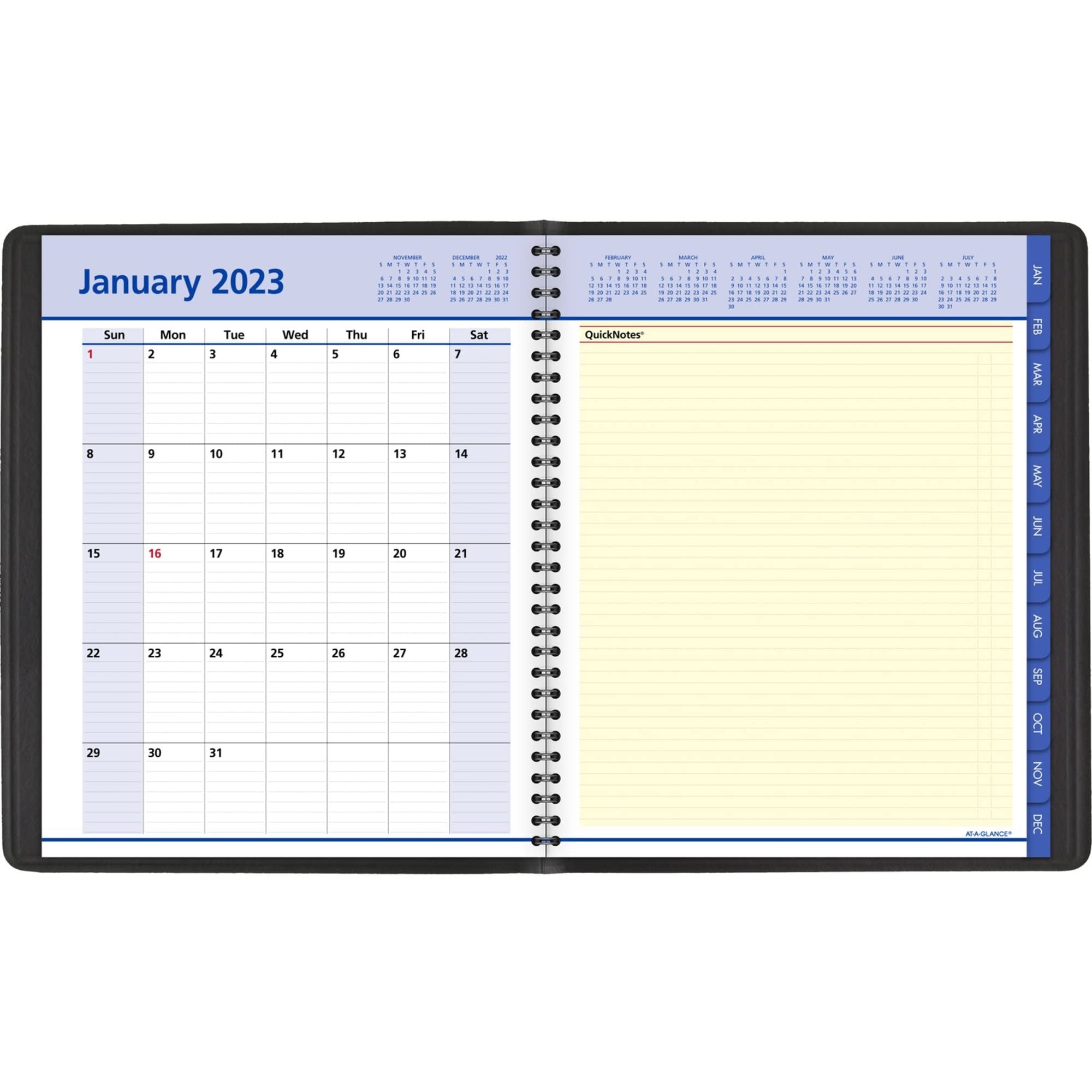 AT-A-GLANCE Planer tygodniowy i miesięczny 2023, QuickNotes, 20 cm x 25 cm, duży, otwarty harmonogram, zakładki miesięczne, kieszeń, czarny (760105)