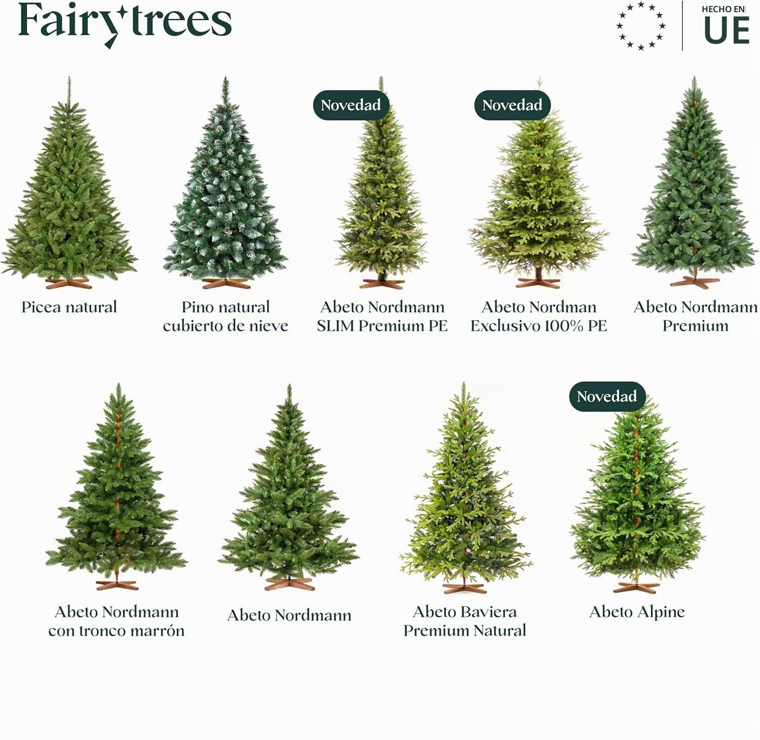 FairyTrees árbol de Navidad Artificial 220cm Alpino Premium con el Soporte de Madera | Árbol Artificial con Elementos realistas Moldeados por inyección | Fabricado en EU