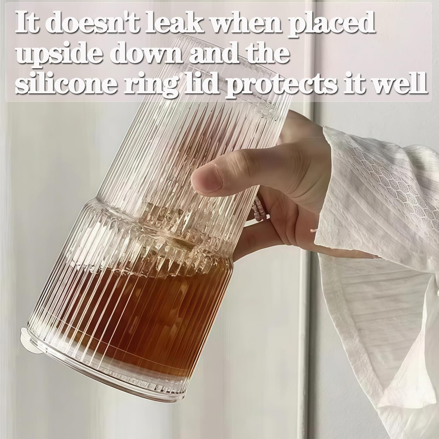 20oz Glass Cups with Lids and Straws,Glass Coffee Cups,Iced Coffee Cups with Lids, Smoothie Cup,Tumbler for Whiskey,Cocktail,Juice,Tea,Latte, 2 PCS - Image 8