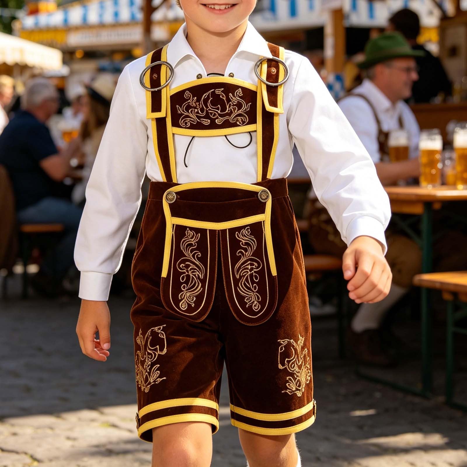 Generisch Latzhose Kinder Trachtenhose Kinder Jungen, Traditionelles Deutsches Oktoberfest-HosenträGer-Bier-Ledermoden-Outfit FüR Trachtenfest Oktoberfest Volksfest