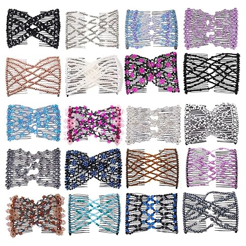 Miniatura 3 de Ruihfas 12 peines laterales mágicos para el cabello, con cuentas, elásticos, doble cara, clips para hacer moños, accesorios para el cabello para