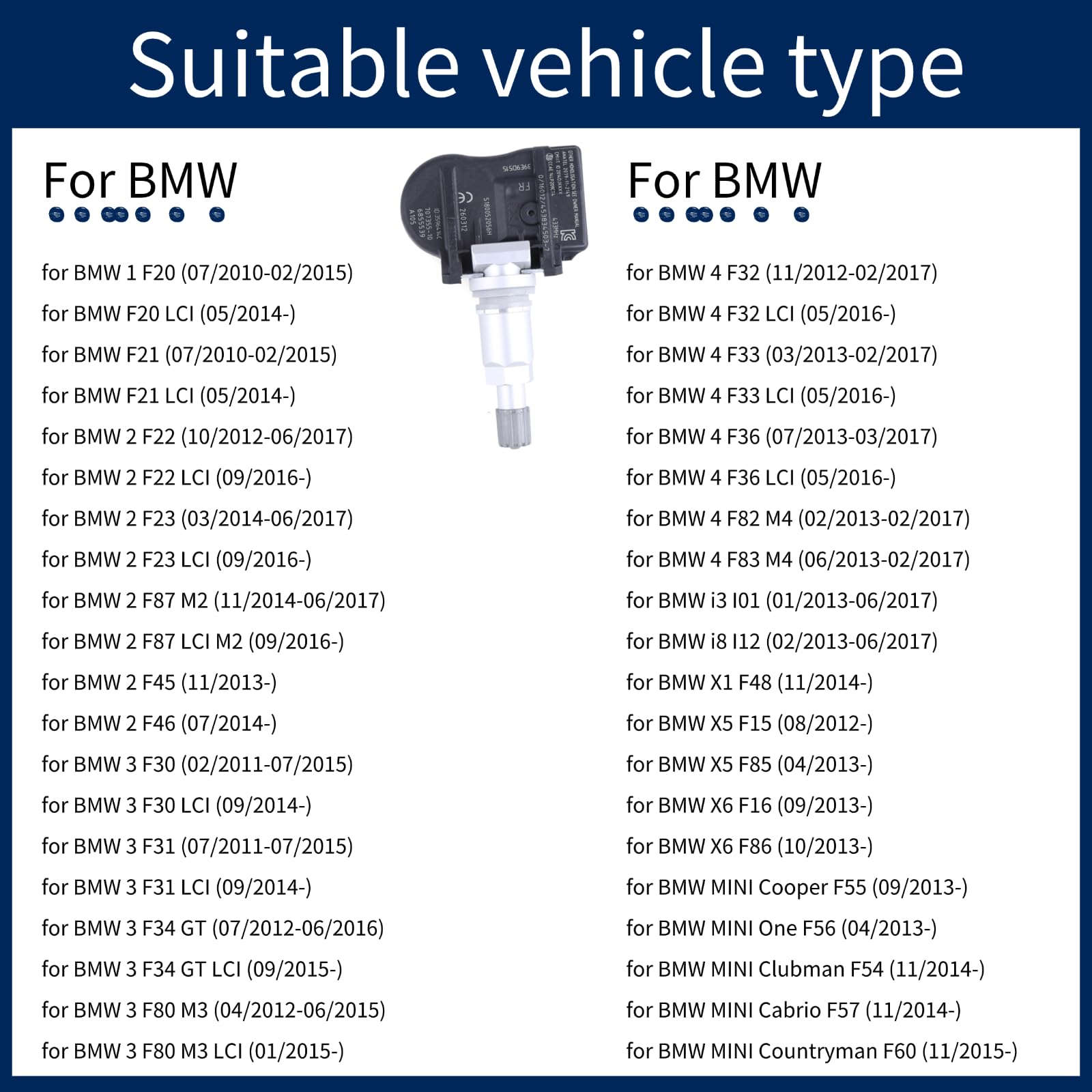 4 Pezzi Sensore di monitoraggio Pressione Pneumatici TPMS 433MHz 6855539 compatibili con BMW 1ER F20 F21 2ER F22 F23 F45 F46, Sistema di Controllo della Pressione Pneumatici