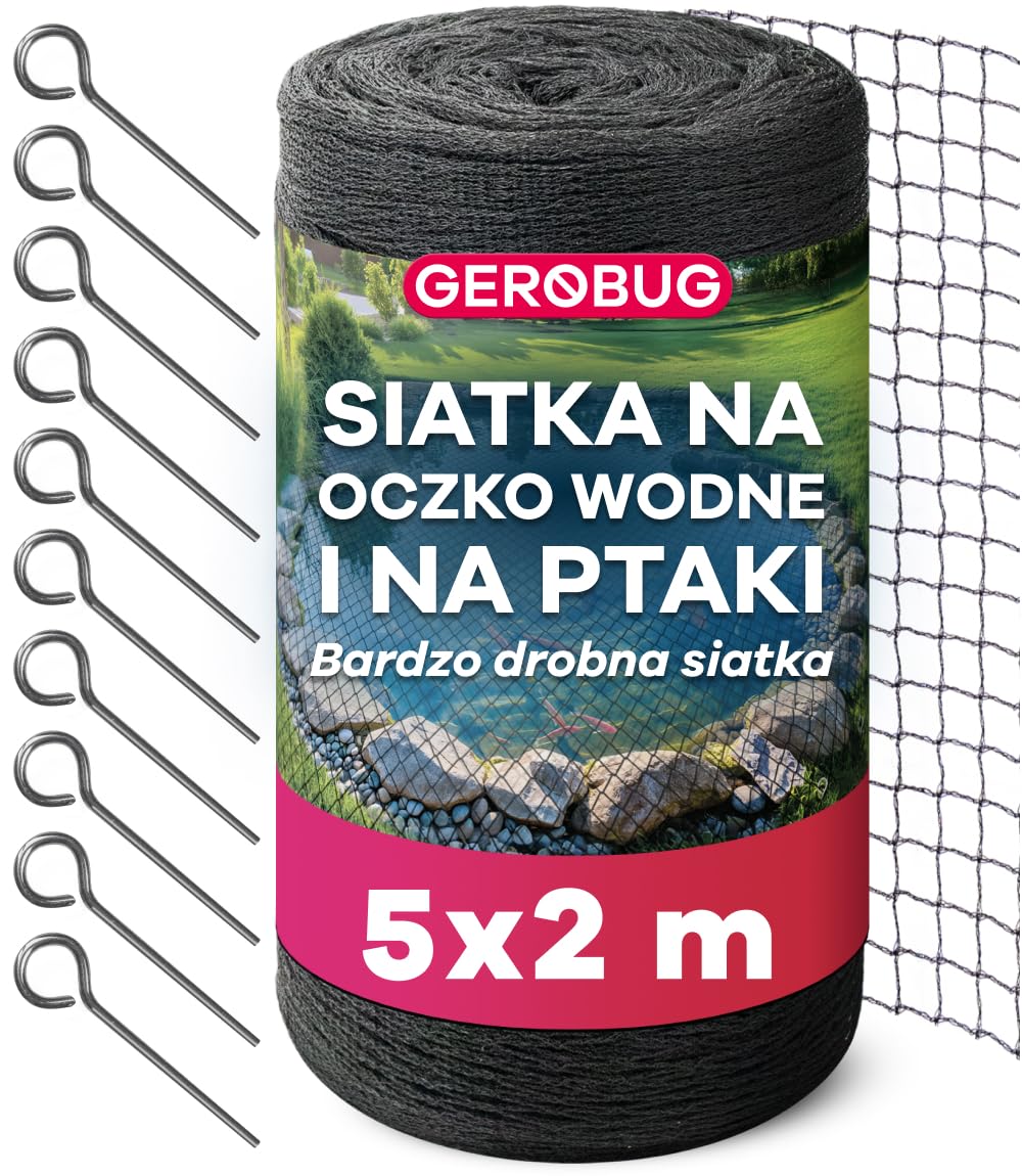 GEROBUG Siatka na staw o drobnych oczkach, 5 x 2 m, odporna na warunki atmosferyczne i promieniowanie UV, siatka chroniąca przed ptakami, siatka przeciw ptakom, siatka chroniąca przed liśćmi