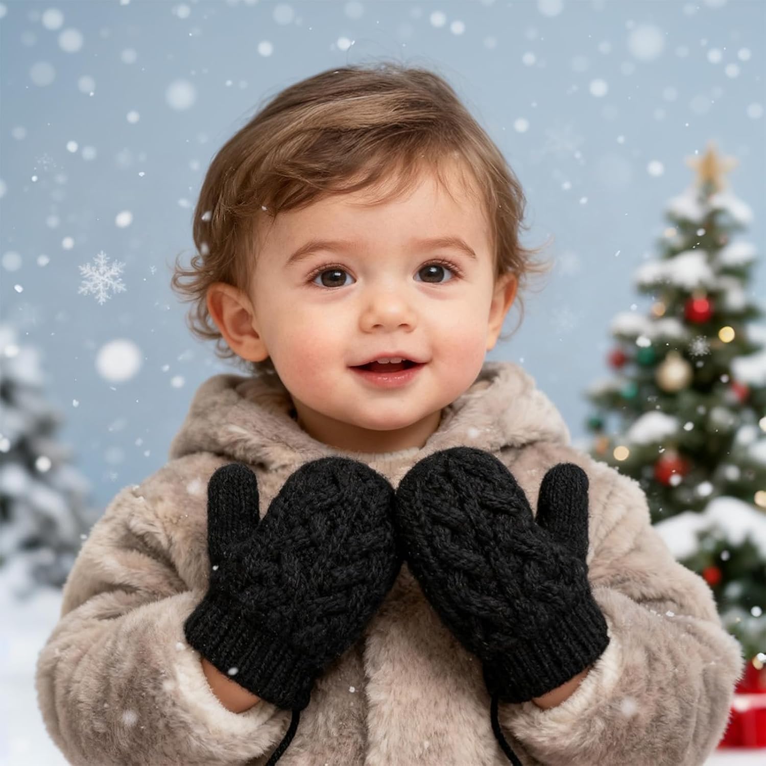 TINAYAUE Kids Toddler Warm Winter Gloves Cute Knitted Thermal Mittens Baby Boys Girls Thick Cold Weather Gloves for 1-3 Years