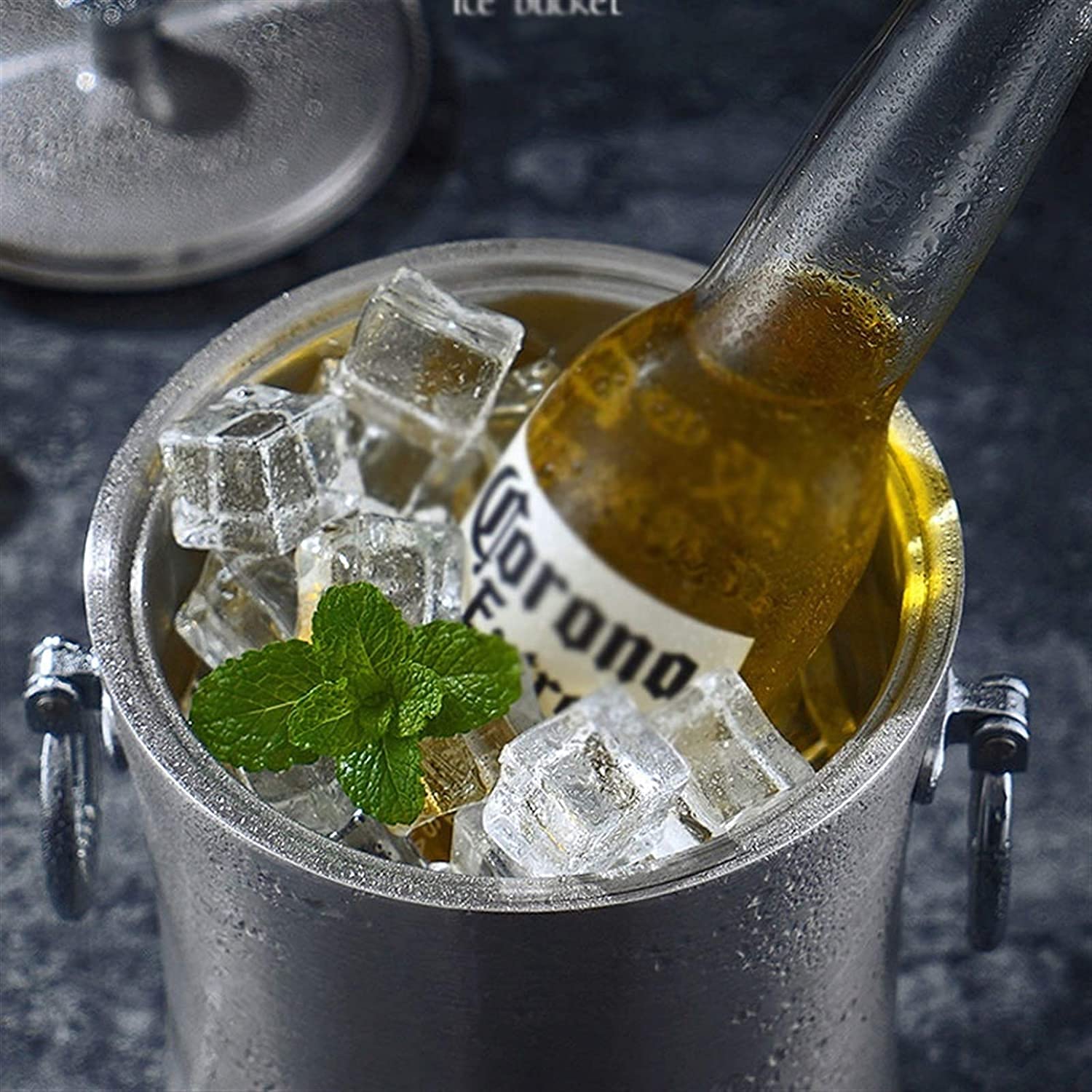 Juego de Cubos de Hielo y Pinzas para Hielo Cubos Enfriadores Soportes Cubo de Hielo de Acero Inoxidable de Doble Pared Gruesa con Aislamiento para Barra de Vino Tinto Barriles de champán fríos