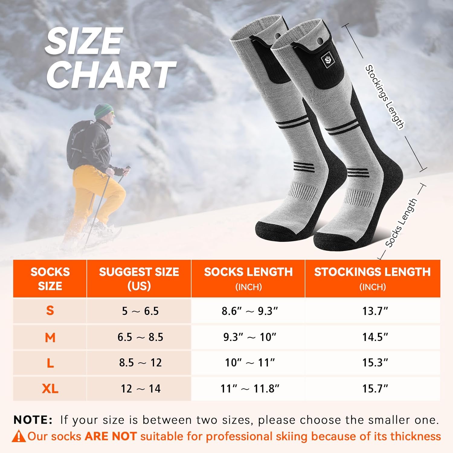 WASOTO Heated Socks for Men Women 22.2WH Battery Washable Rechargeable APP Control Electric Heated ski Socks for Hunting
