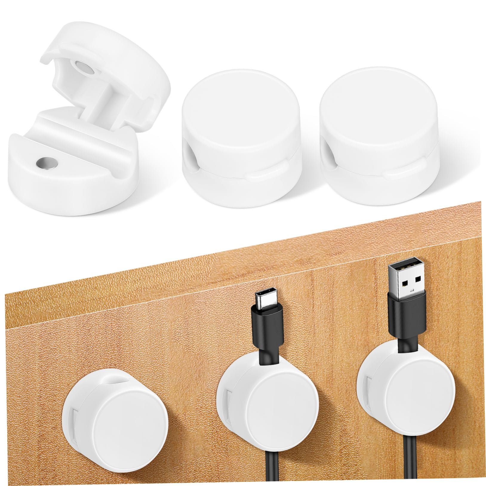 Organisateur de Câbles Magnétique 6 Pièces en Abs, Blanc