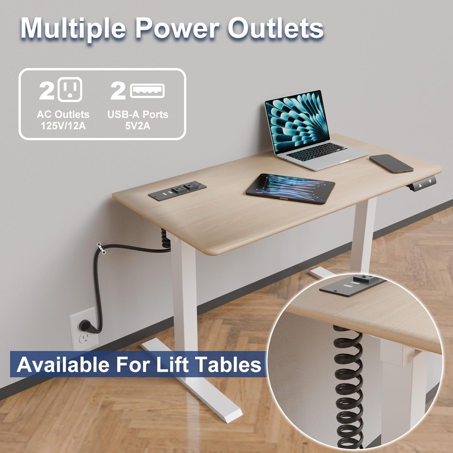 in-Drawer Outlet Kit: Organize Your Space with Two AC 15Amp Outlets & USB Ports for Bathroom, Bedroom, Kitchen, ETL Listed.