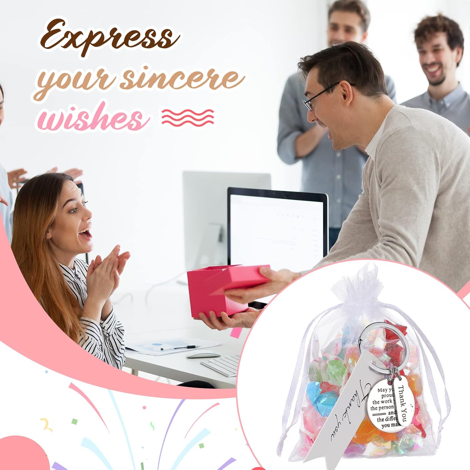 Yinkin 150 Pcs Employee Appreciation Gifts Bulk Thank You Keychains for Coworkers Teams Volunteers Appreciation Keychain - Image 3