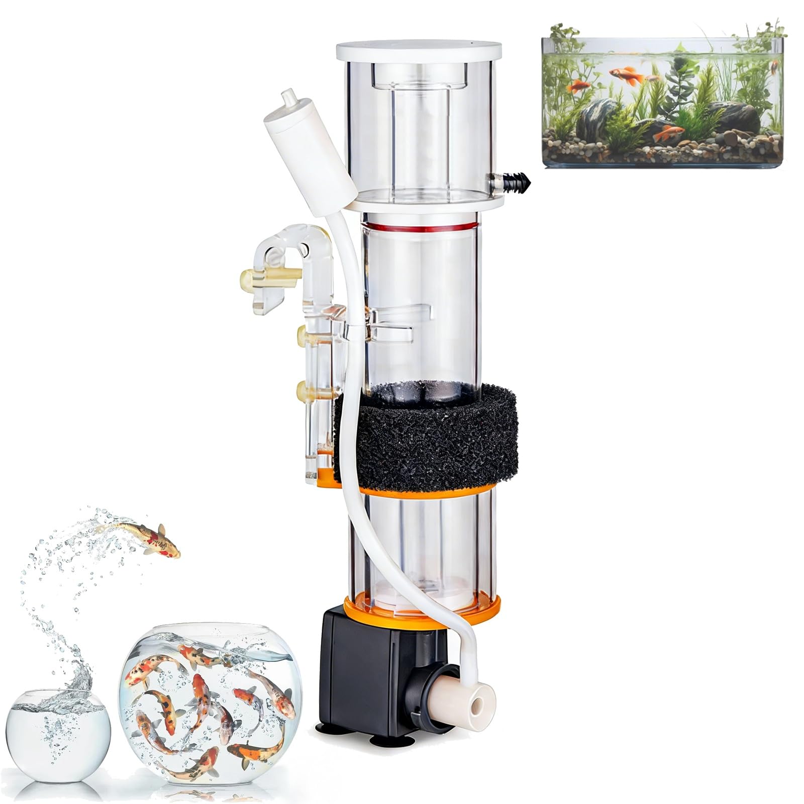Skimmer Interno de proteínas, 30-50L Acuario pecera Skimmer Interno de proteínas, Mejora la Calidad del Agua, Entrada de Aire 140 L/h, Herramienta de Limpieza del Filtro Separador de Recogida
