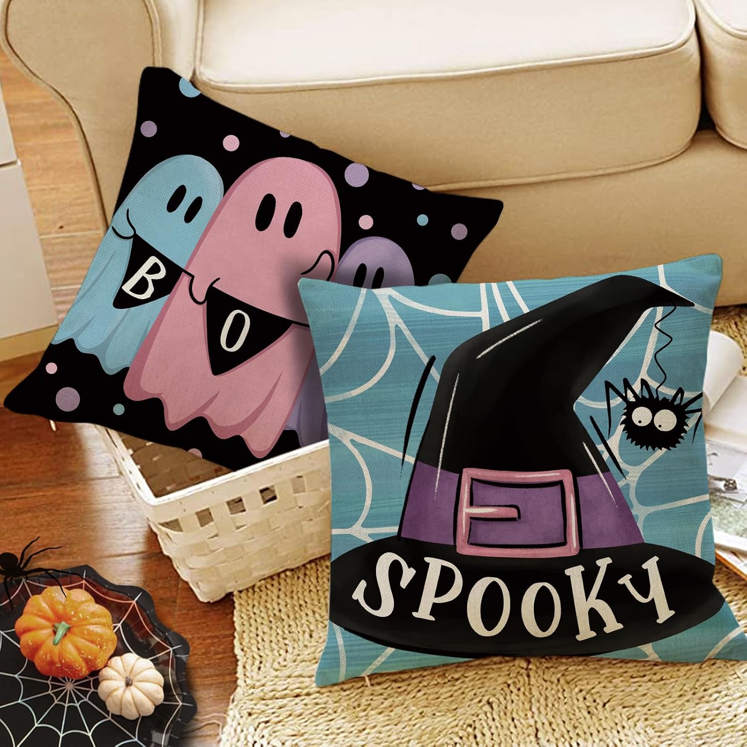 Halloween Ghost Boo Decorative Throw Pillow Covers 18 x 18 Set of 4 image 5