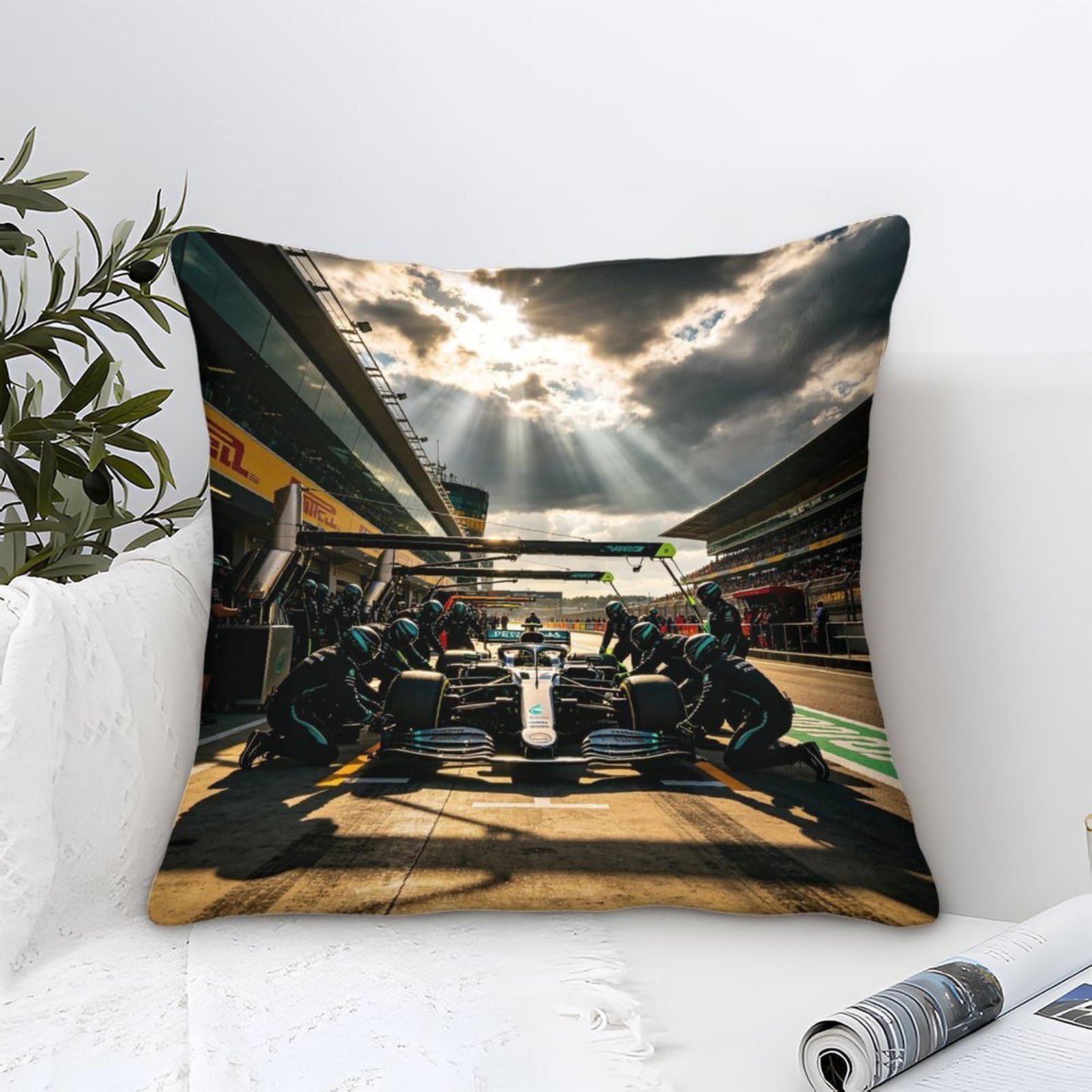 3U6C4M9K Mercedesse Racing Cushion Cover Decorations Gift, 50x50cm Pillow Cover Pit Stop Ornaments Throw Pillow Case Decor Home Livingroom Couch Sofa