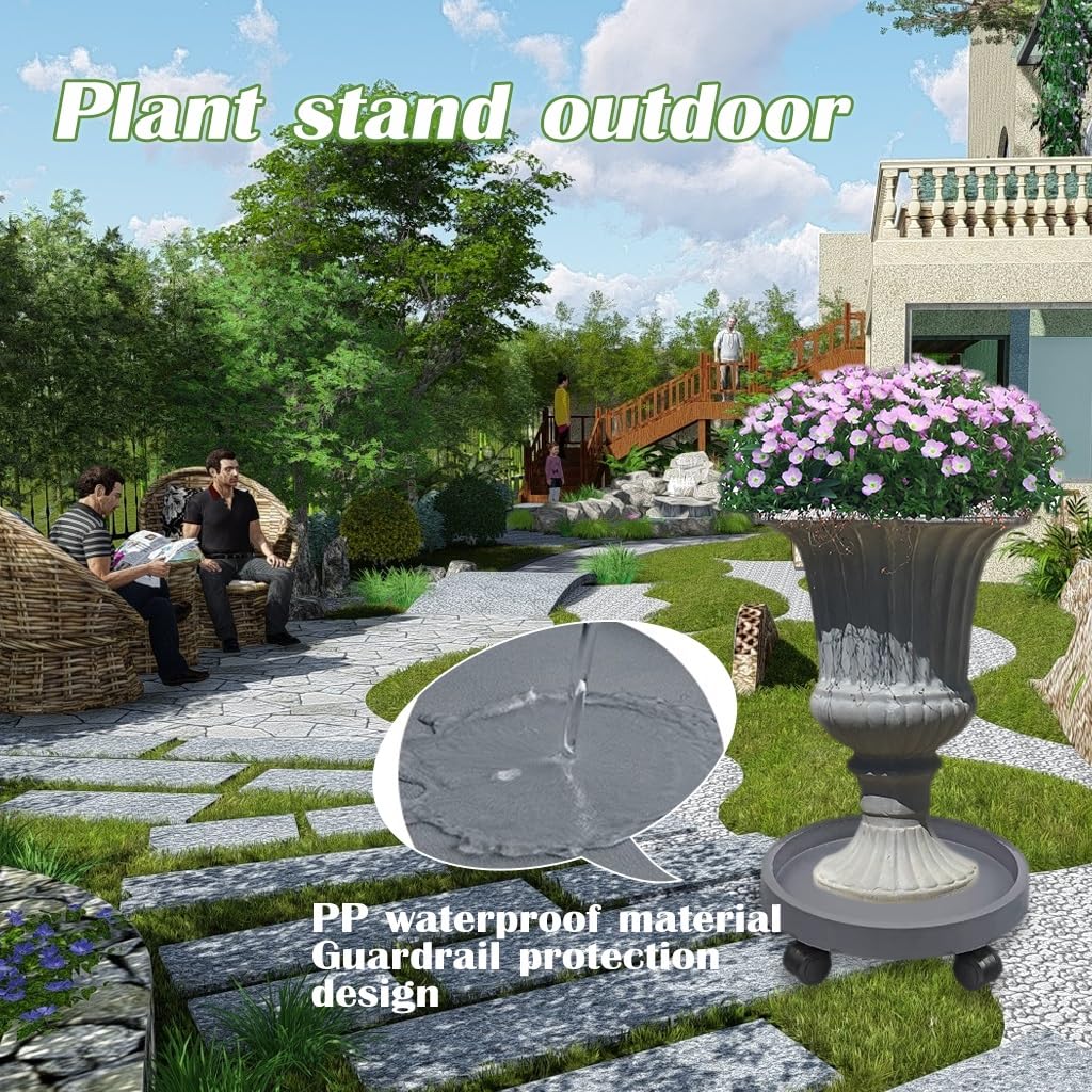 GuTen 35 cm rolbare houten plantenbak caddy potplantenstandaard met wielen, ronde bloempotstandaard voor binnen en buiten, met 360 graden draaibare