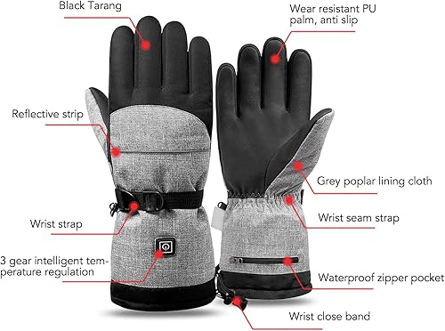 Miniatura 5 de plplaaoo Guantes térmicos impermeables para hombres y mujeres, guantes calefactables, guantes eléctricos de invierno con 2 cajas de batería, guantes