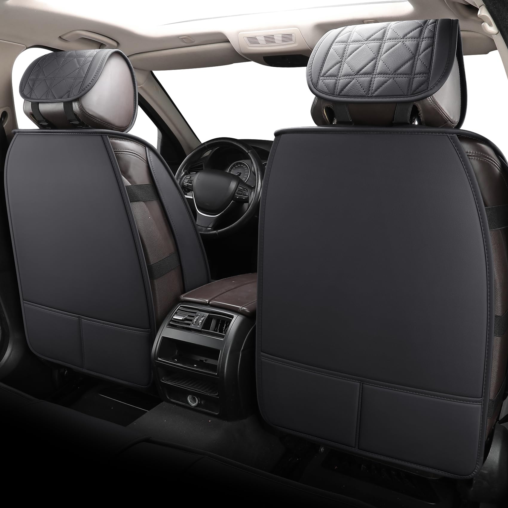YOUXIU Autositzbezüge Sitzschoner Auto-Schonbezüge Komplettset, Schwarz | Universell für VW Golf Polo Tiguan BMW Audi Ford Benz Wasserdicht Kunstleder mit Seitenairbag