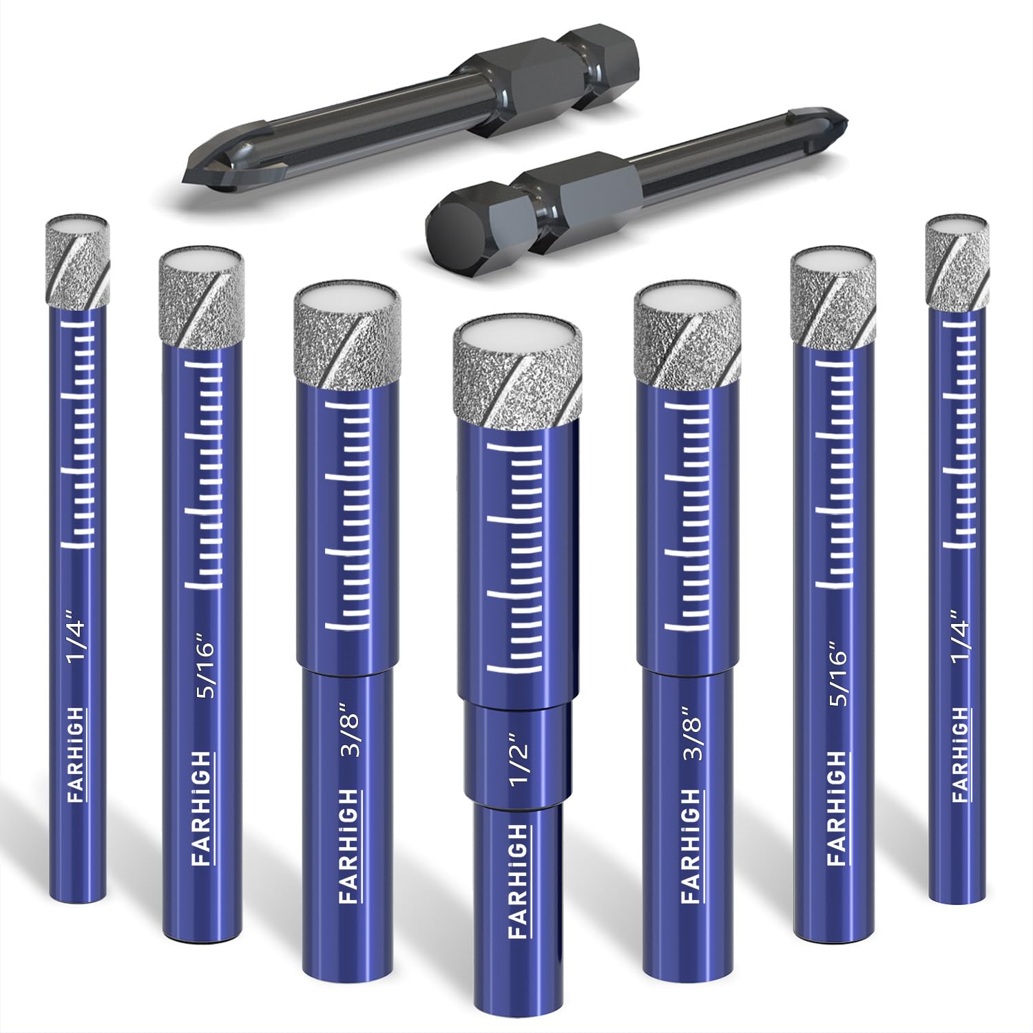 9 Pcs Diamond Drill Bit Set for Porcelain, Tile, Ceramic, Pots, Glass, Granite, Concrete, Masonry, Stone, Tile Drill Bits 1/4", 5/16", 3/8", 1/2" with Carbide-Tipped Drill Bit 1/4"