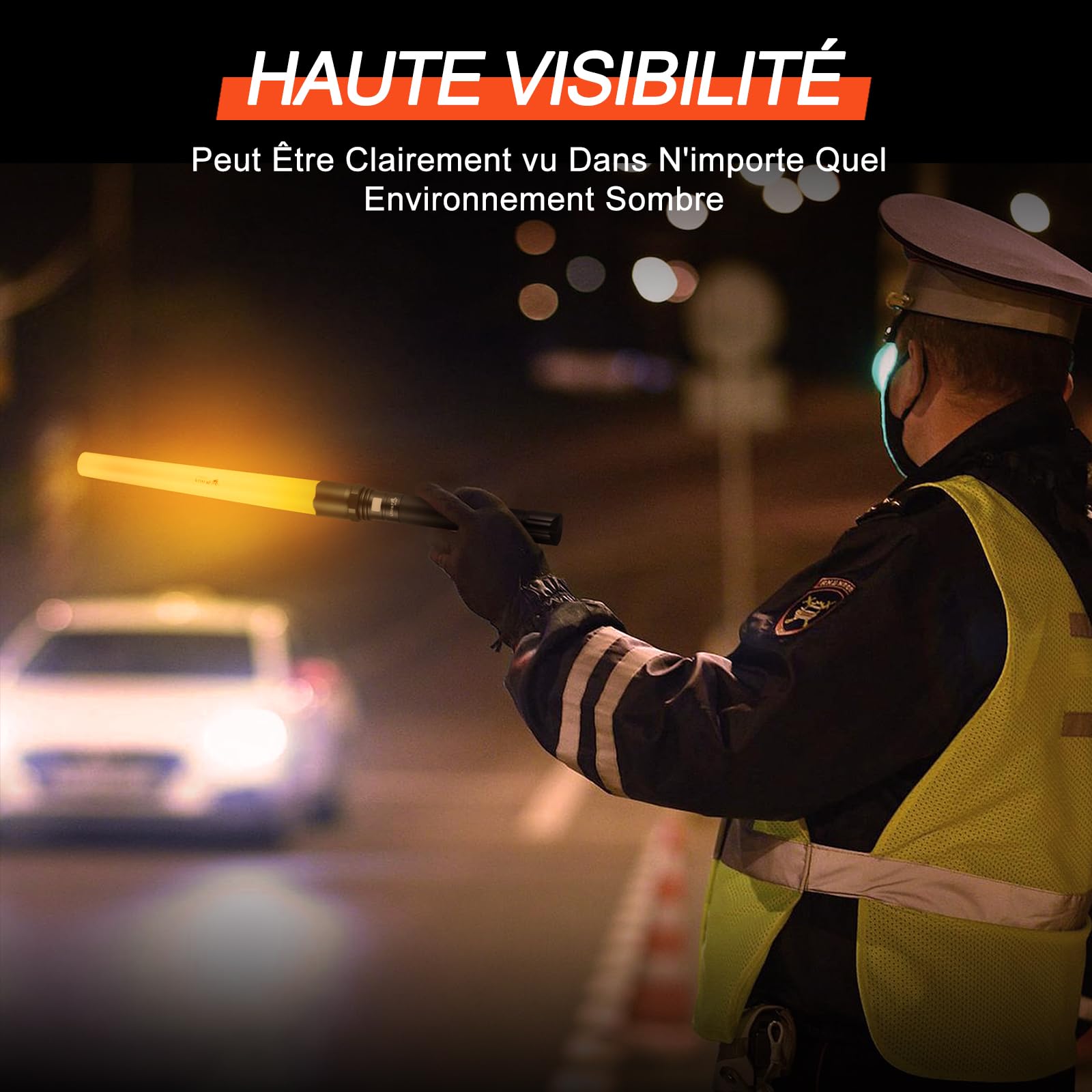 ULTRAFIRE Lampe torche LED de 48,3 cm avec contrôle de la circulation routière, 3 modes de guidage, baguette de signalisation, lampe torche de sécurité 850 lumens pour direction de voiture,