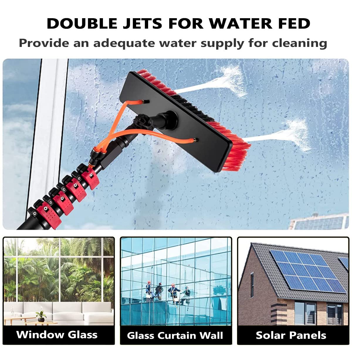 Kit de limpieza de ventanas extensible, poste de limpieza de paneles solares de 12 a 36 pies y cepillo, lavadora de ventana de largo alcance para una fácil limpieza exterior, perfecto para paneles