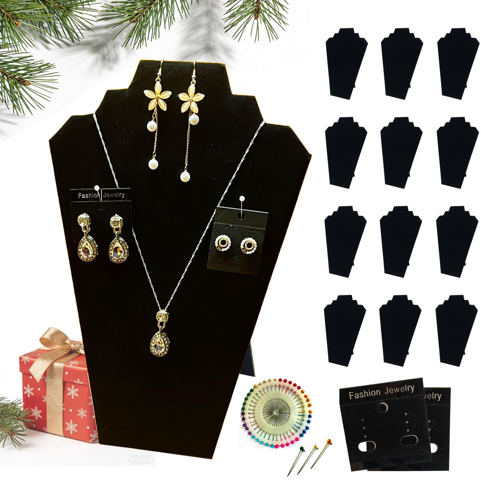 7TH VELVET 12pcs Jewelry Display Stand, 12.5" Jewelry Display for Selling and Shows, Necklace Display Stands for Selling, Black Velvet Foldable Necklace Bust