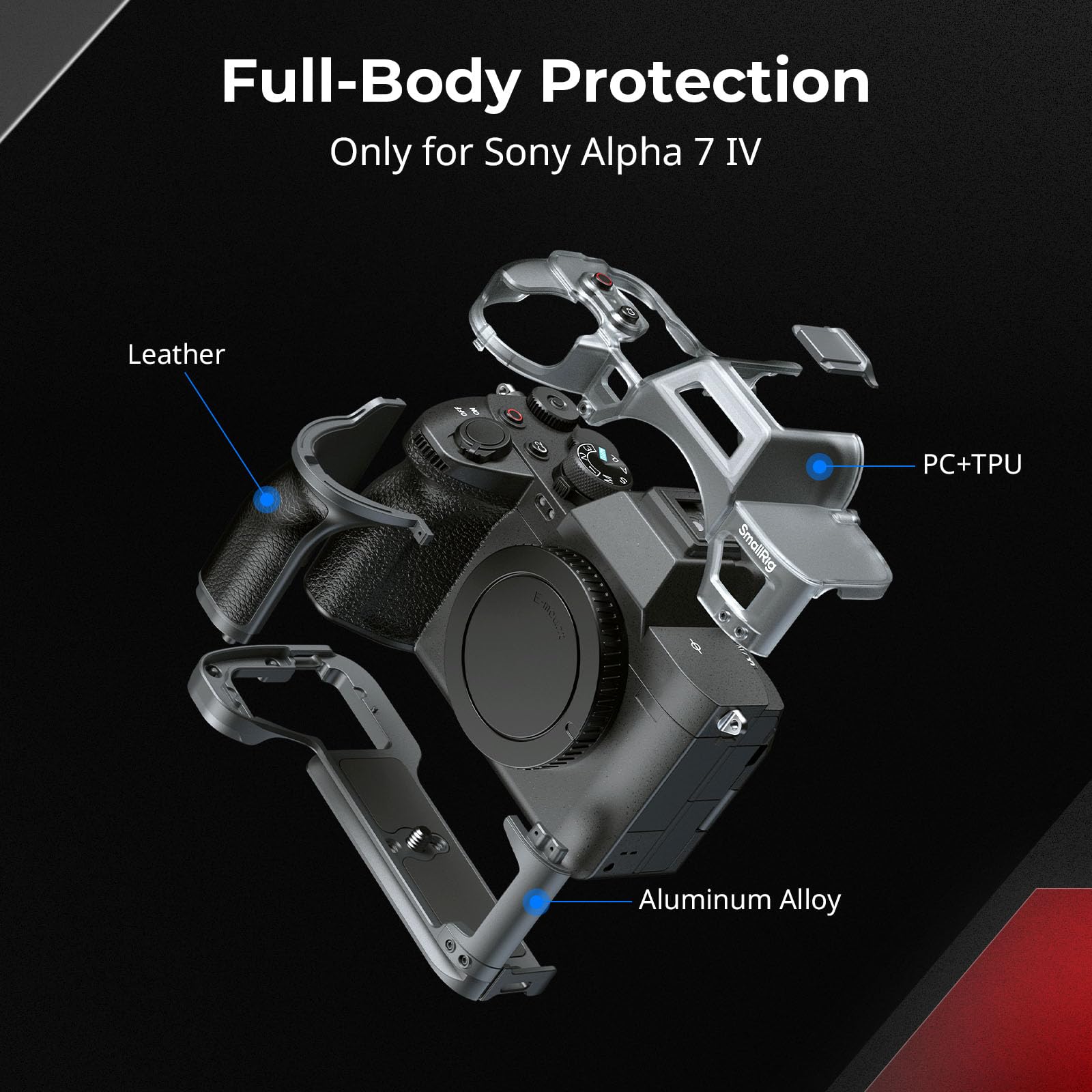 SmallRig A7 IV Hybrid Modular Cage Tylko dla Sony A7 IV, Futerał na aparat Full-Cover Protection z ergonomicznym uchwytem i zintegrowaną płytką do Arca-Swiss - 4798