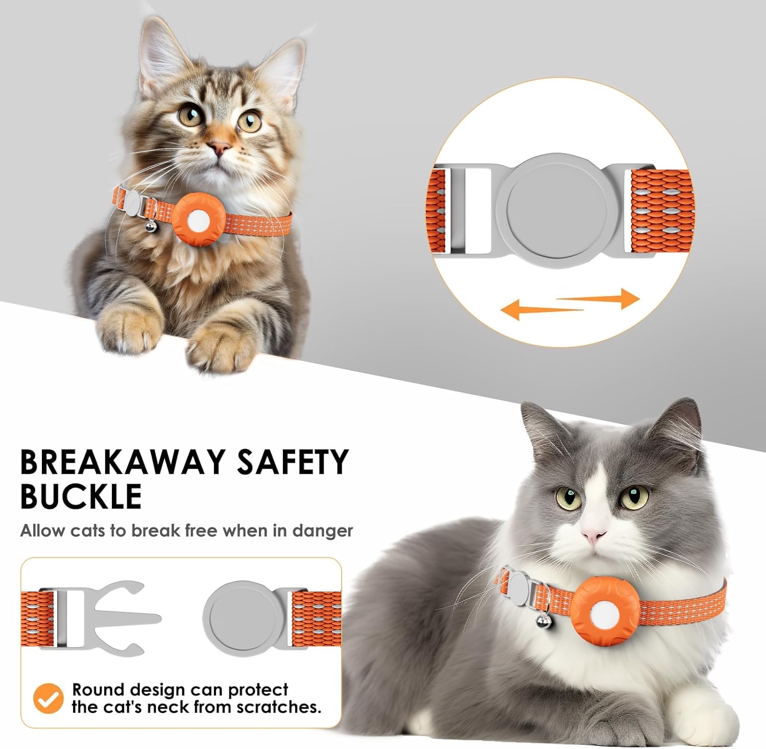 Cat GPS Tracker, Waterproof Pet Tracker for Cats, Compatible with Apple Find My App (Only iOS), Cat Tracker Collar with Safety Elastic Buckle, Works with Any Collar, No Monthly Fee,Orange
