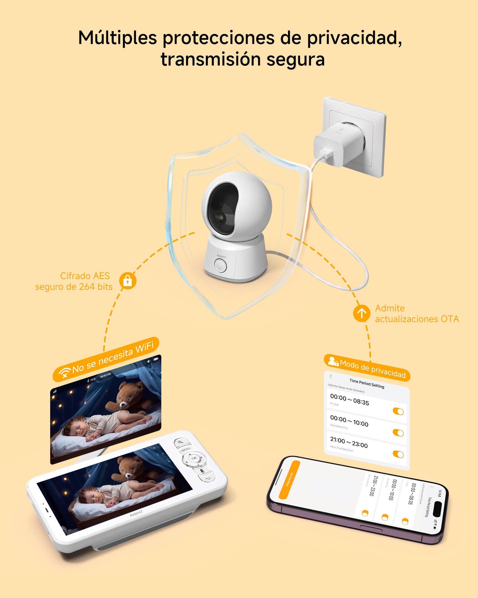 ARENTI cámara Bebe vigilancia 1080P con 5" Monitor, Vigilabebes con Camara, Detección de Movimiento y Sonido, Alarma de Área, Visión Nocturna, Modo VOX, Sensor Temperatura, Audio Bidireccional