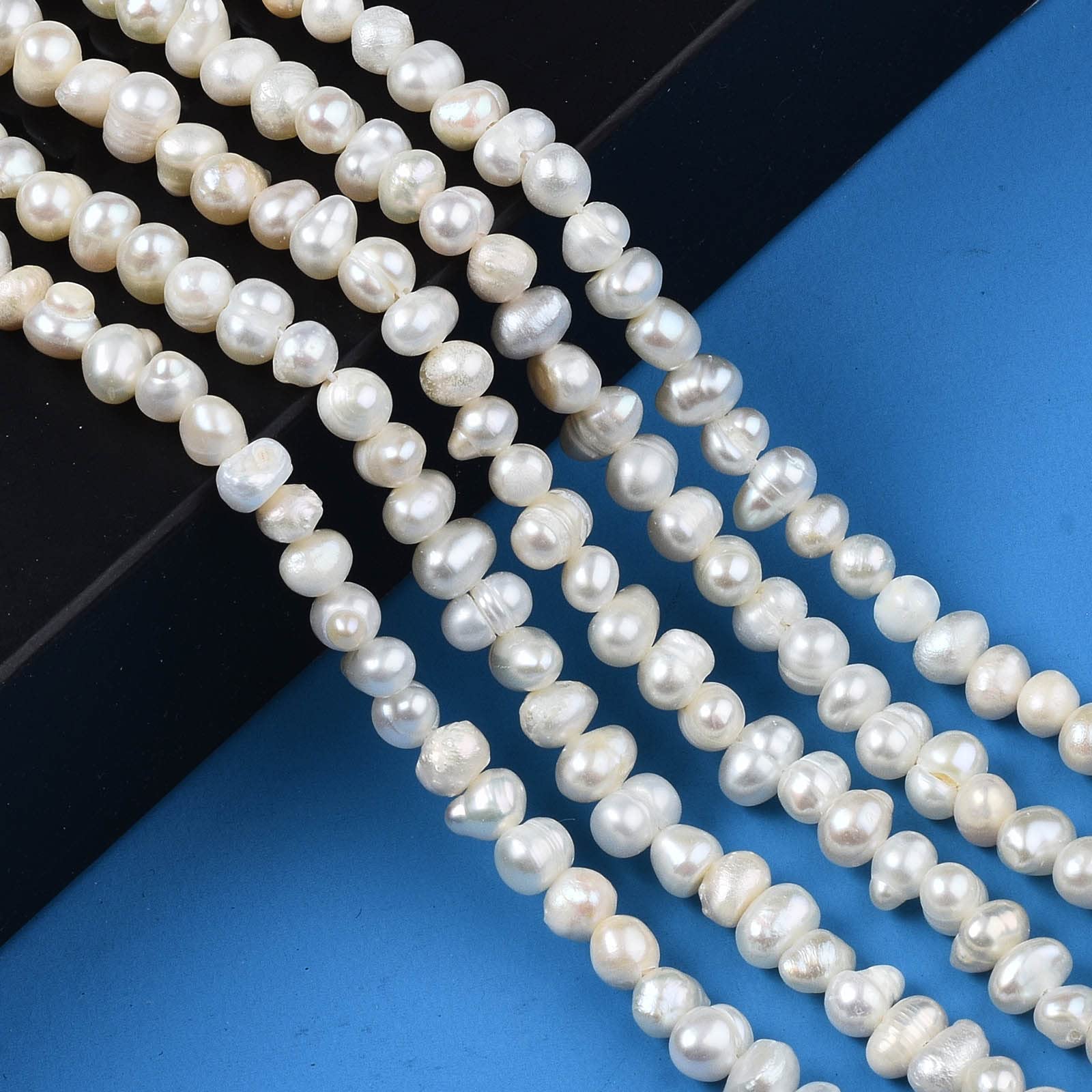 Fashewelry 2 Strands 4~5mm Natural Pearl Beads Potato Round White Cultured Freshwater Pearls About 80pcs/Strand for DIY Necklace Bracelet Earrings Jewellery Making - Image 3