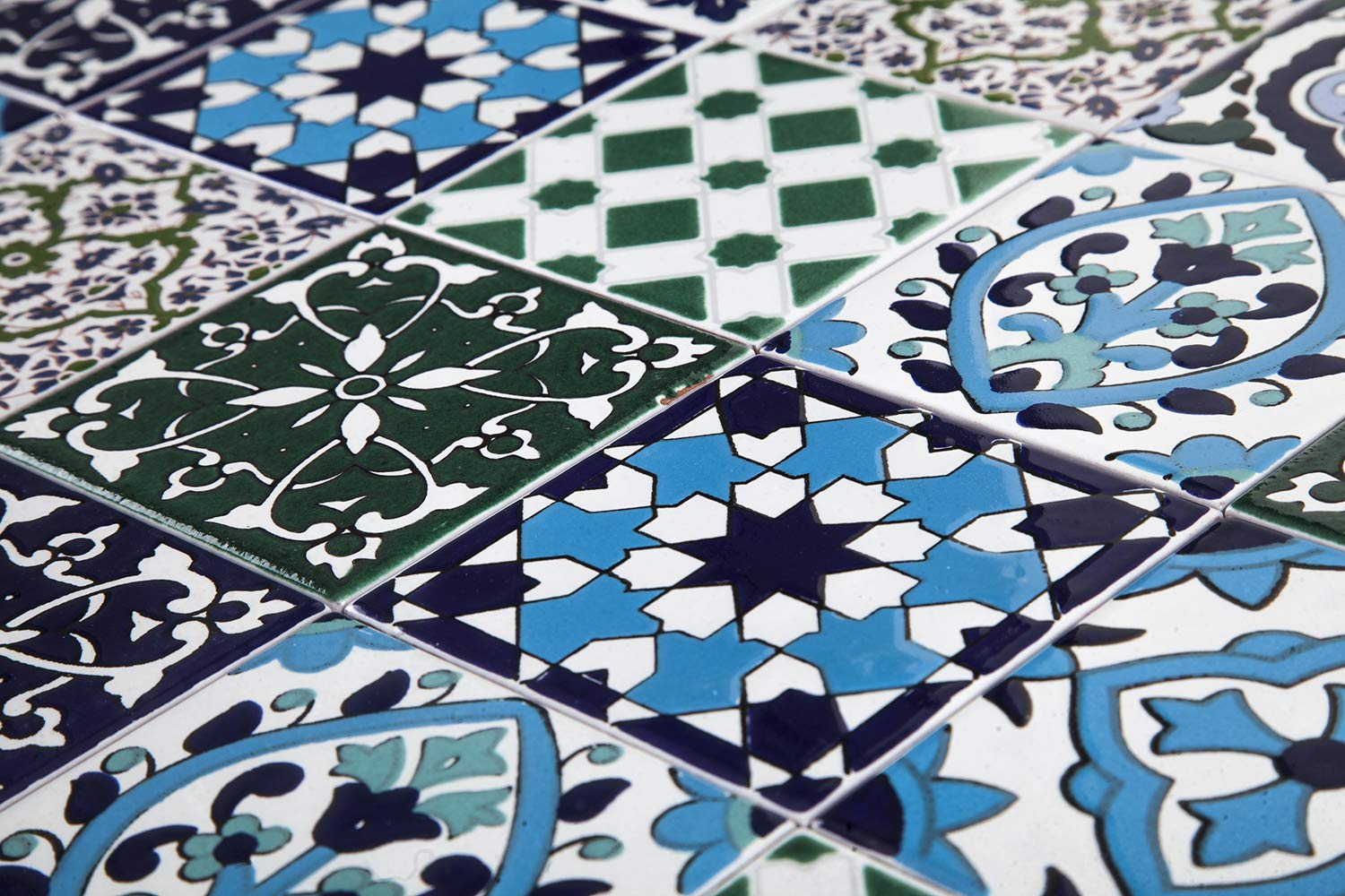 Cerames Orientalische Marokkanische Keramikfliesen Muhit - dekorative Mosaikfliesen für das Badezimmer, die Küche, unter Treppen, Terrasse | Tunesische farbige Keramikfliesen 10x10 cm