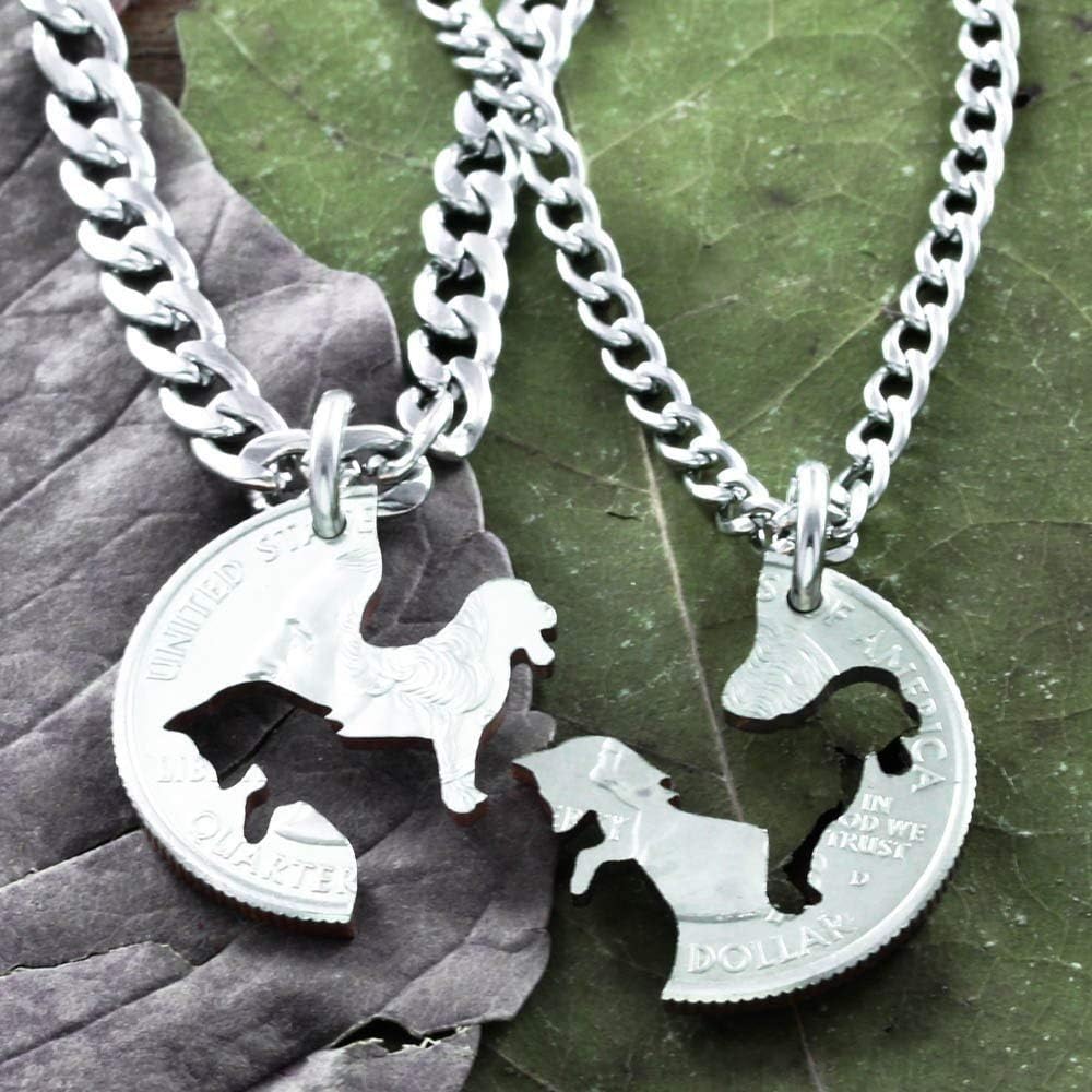 Fox and The Hound Best Friends Necklaces, Dog and Fox, Hunting BFF Gifts, Best Friends Forever Jewelry, Hand Cut Coin, By NameCoins