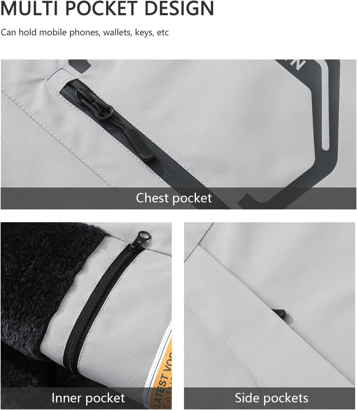 Men's Ski Jacket with Hooded Snowboarding Waterproof Fleece Lining Jacket Winter Coat Multi Pockets - Image 4