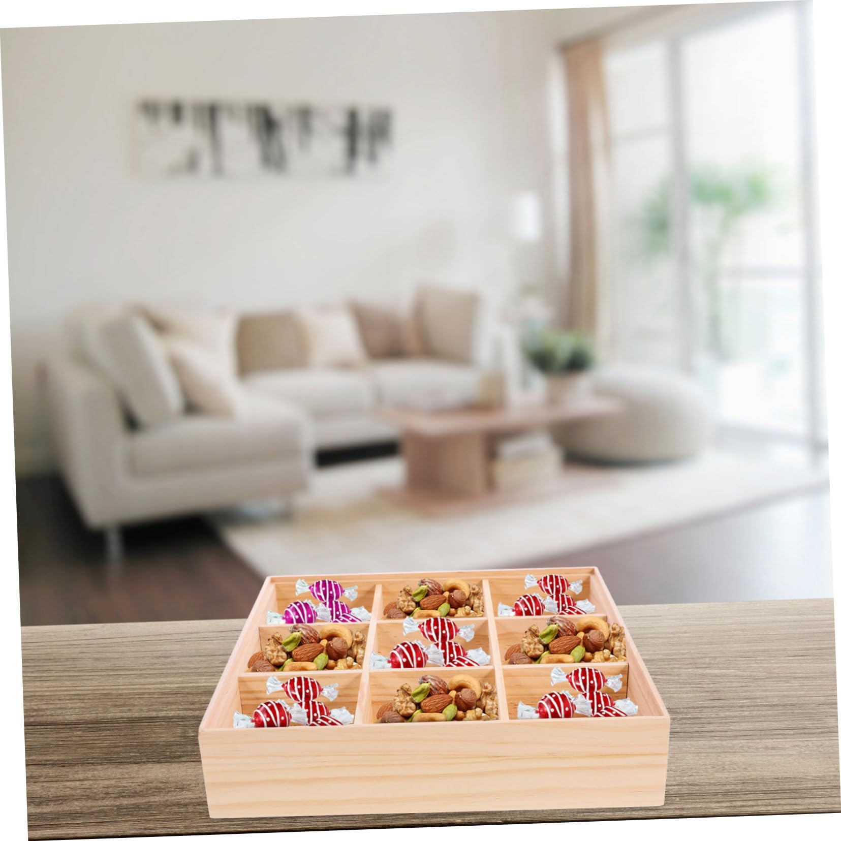 Levemolo Holz Aufbewahrungsbox mit Fächern für Snacks und Teebeutel Multifunktionales Tablett aus Braunem Holz für Zuhause und Outdoor Picknick