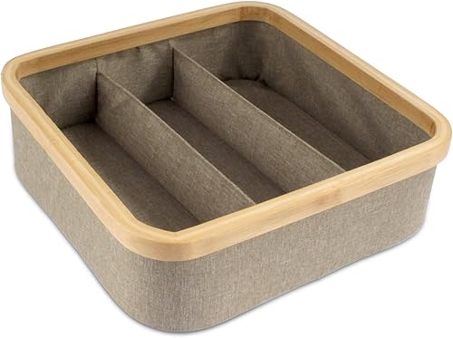 BambooMN Organizador de cajones de tocador, bambú - 3 celdas - marrón