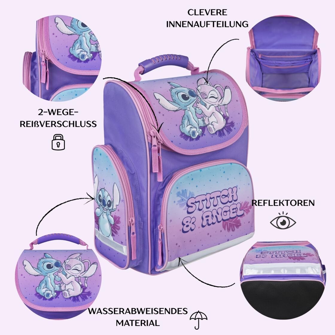 Undercover Disney Lilo & Stitch - Mochila escolar para niña (1ª clase, contenido personalizado con nombre)