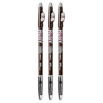 Ruby Kisses GoBrow Eyebrow Pencil, Sharpenable, Longwear, Long Lasting Eyebrow Wooden Pencil for Natural-Looking Brows 3 Pack Medium Brown