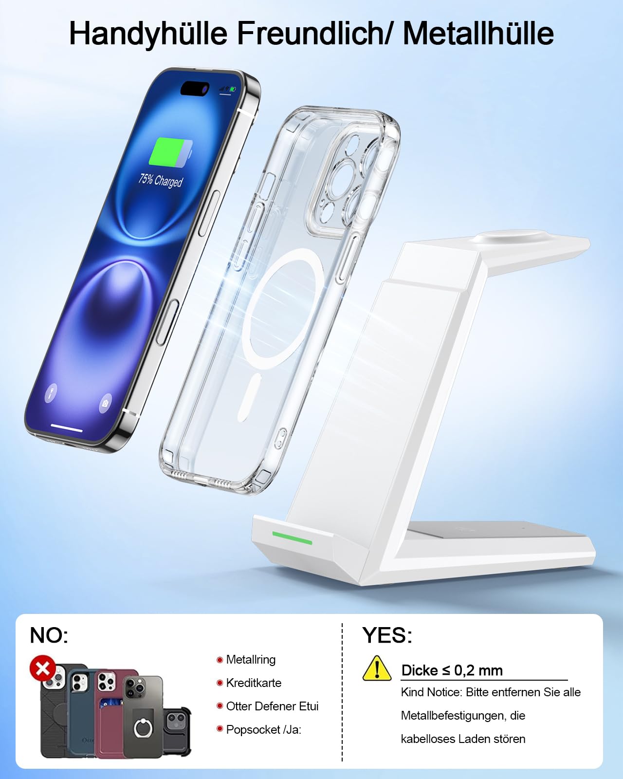 3 in 1 Ladestation Apple Watch und iPhone, ADADPU induktive Ladestation mehrere Geräte für iPhone 17 16 15 14 13 12 Series, iPhone Ladestation mit 20W PD Adapter für Apple Watch & AirPods 4