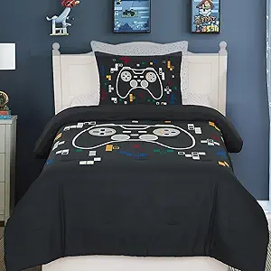 Twin Comforter Set for Boys-5 Pieces Gamer Glow in The Dark Twin Bedding Sets for Kids, Ultra Soft Bed in A Bag with Sheets