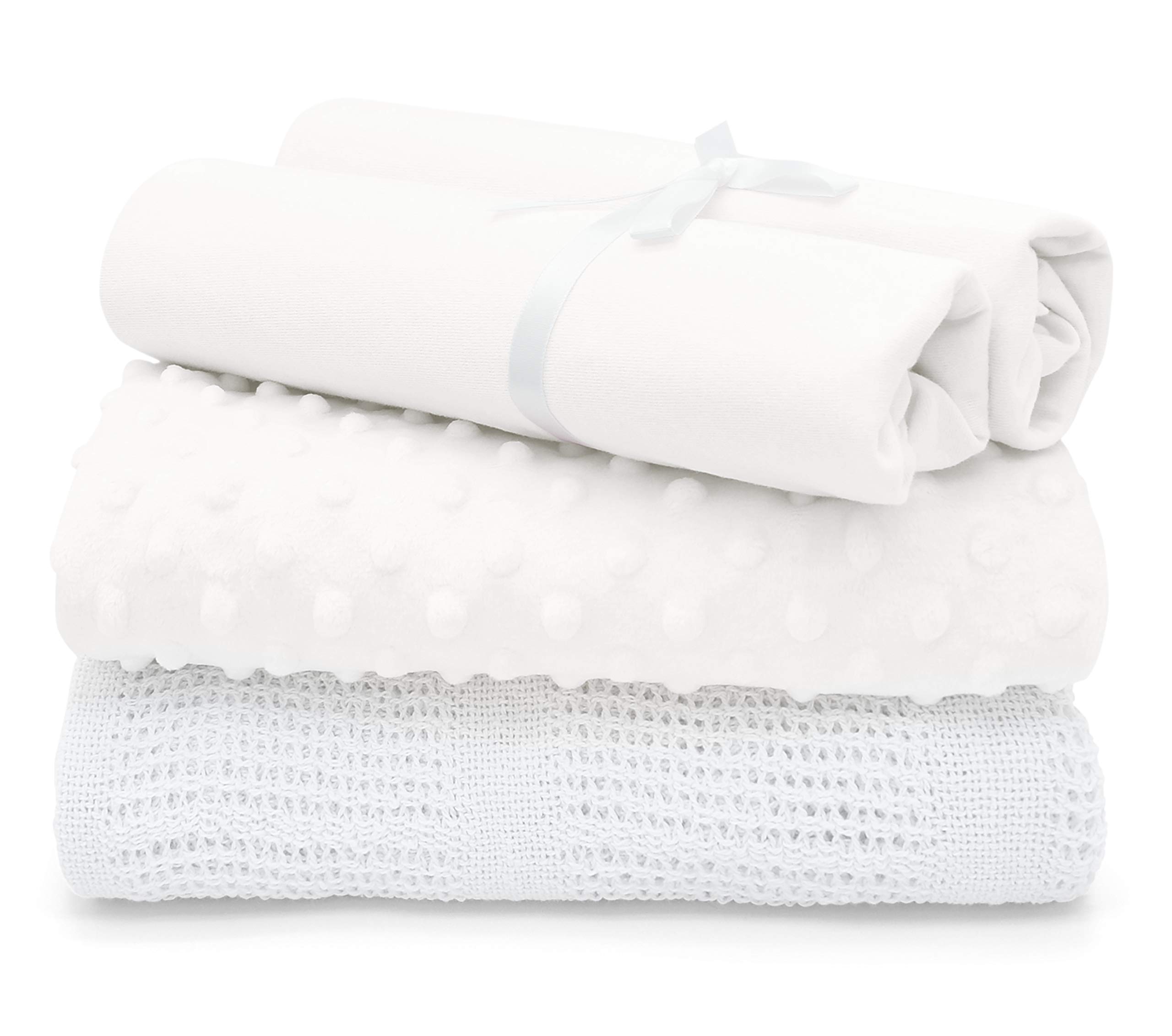 Baby Nursery Moses Basket/Pram Starter Set(Sheets, Popcorn and Cellular Blanket) - (White)