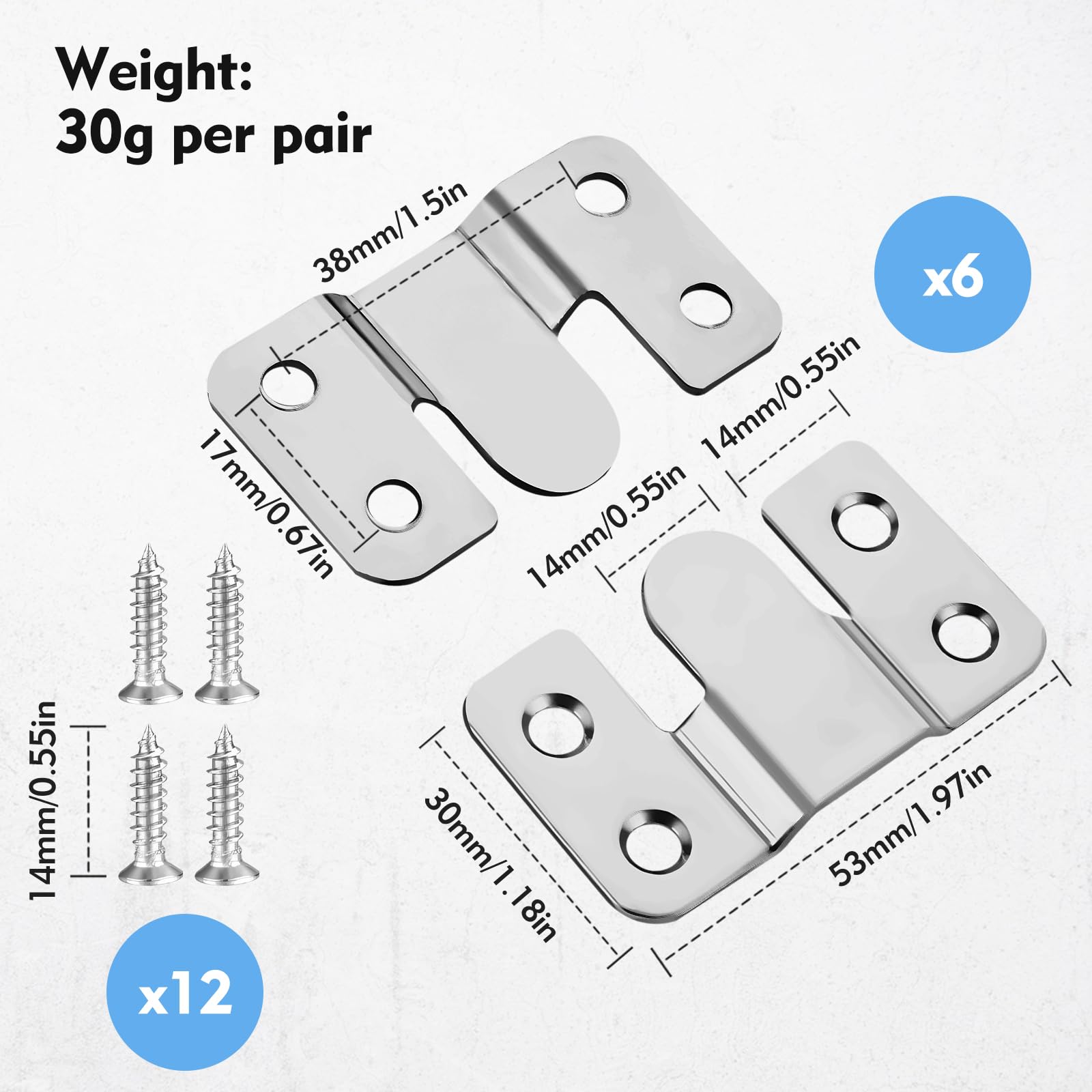 6 works Flush Mount Brackets with Screws, Thickened Stainless Steel Wall Mounted Headboards, Mirror Hanging Kit Heavy Duty - Image 2