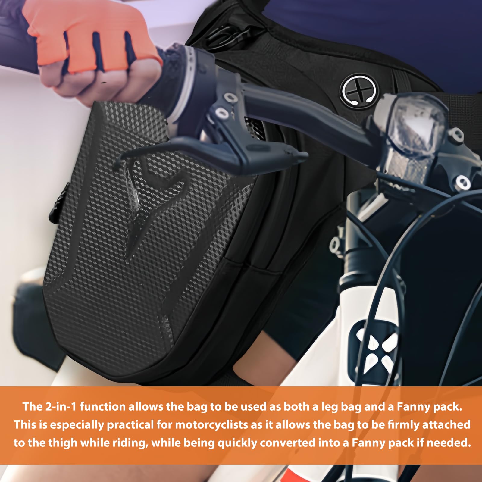 Marsupio e gamba 2 in 1, rigido, impermeabile, con cintura regolabile, per moto, equitazione, escursionismo, colore: nero