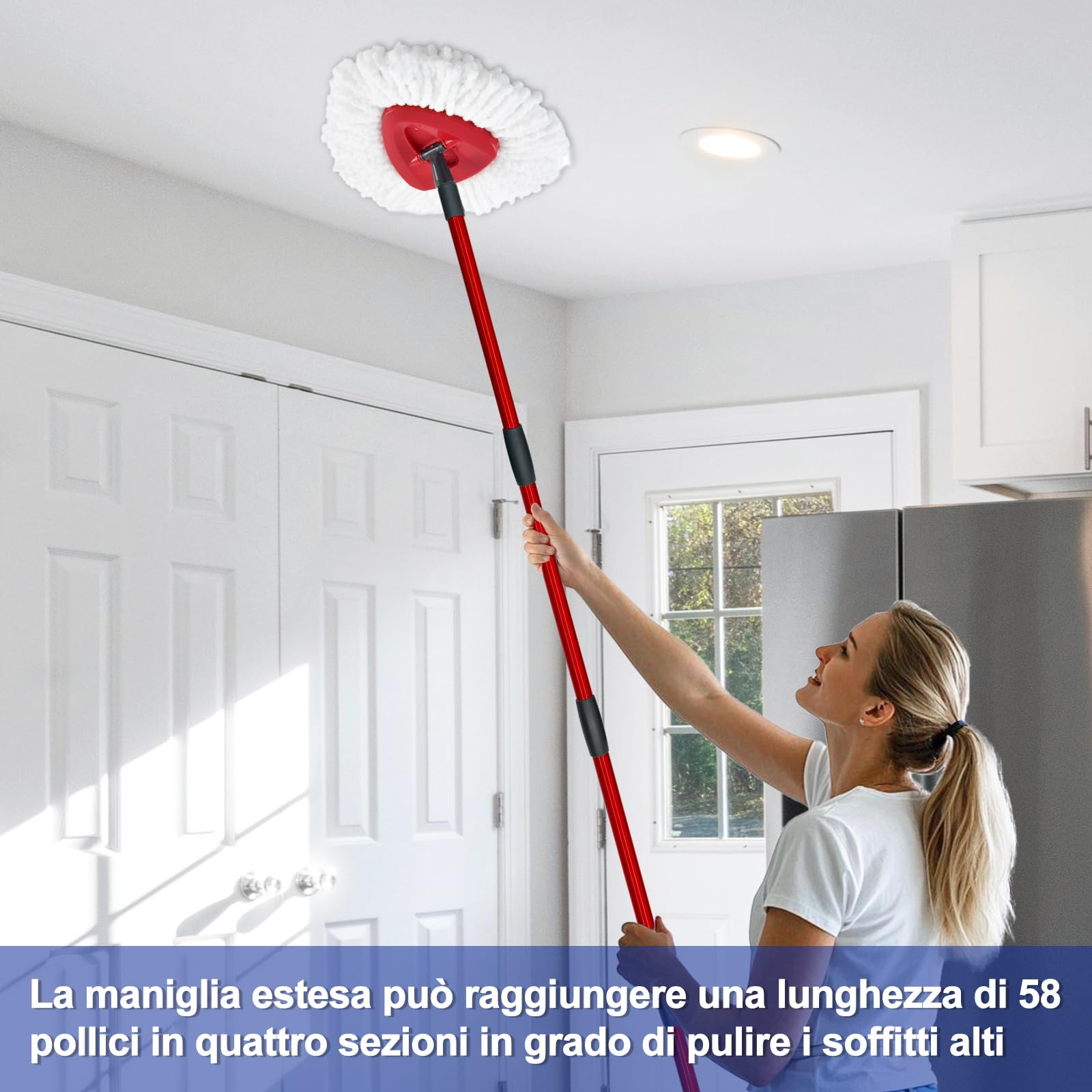 Spin Manico di Ricambio Mop Compatible With Vileda Turbo Spin Mop EasyWring Adjustable 4 Section Rod Rimovibile