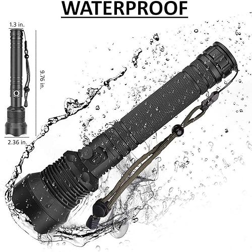Miniatura 5 de Linternas tácticas recargables de 9000 lúmenes altos, linterna LED súper brillante, 3 modos de linterna con zoom con carga USB, linterna impermeable