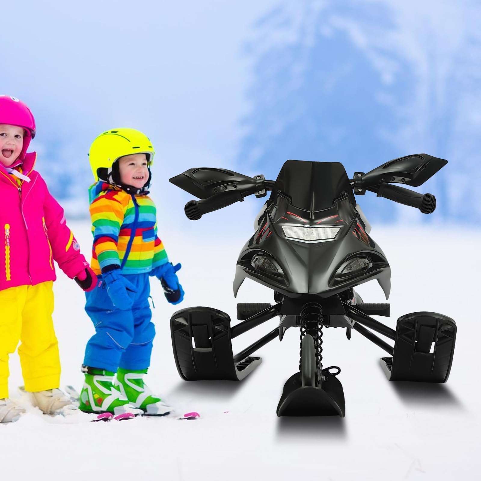 Trineo de nieve completo con frenos de emergencia, asiento ajustable 80 kg, cuerda de tracción con suspensión