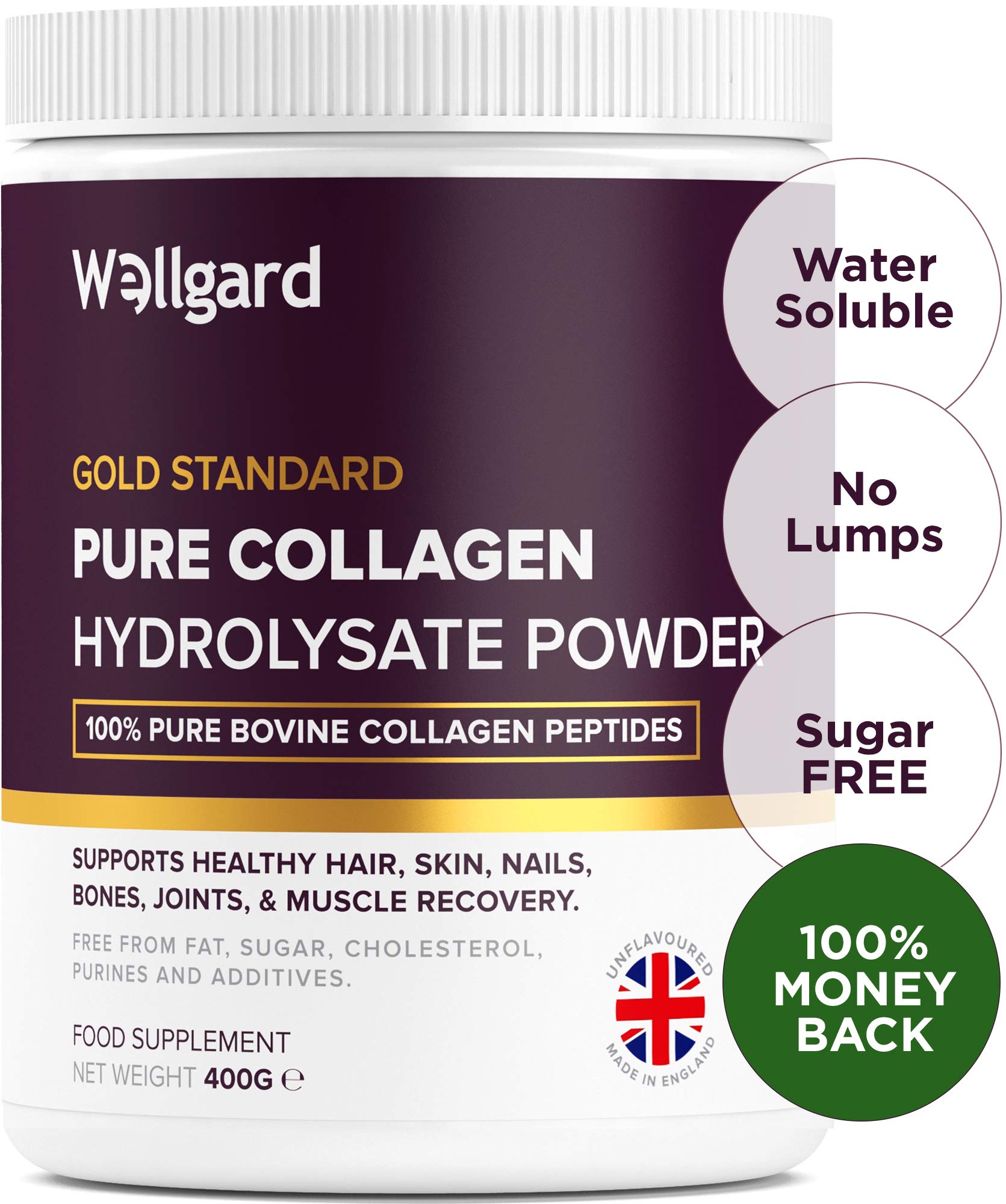 Collagen Powder, Gold Standard Bovine Collagen Peptides Powder by Wellgard - High Levels of The 8 Essential Amino Acids, Collagen Supplement, Made in UK