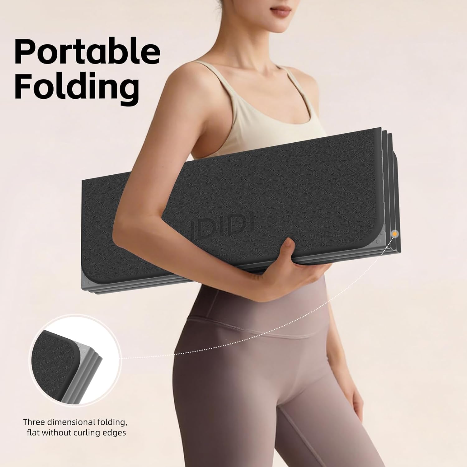Foldable Yoga Mat 74"x26" with Yoga Pose Guide Pattern | 0.4" (10mm) Thick Non-Slip TPE Exercise Mat | Portable 7-Fold Design for Home Gym, Travel, Pilates & Full-Body Workouts