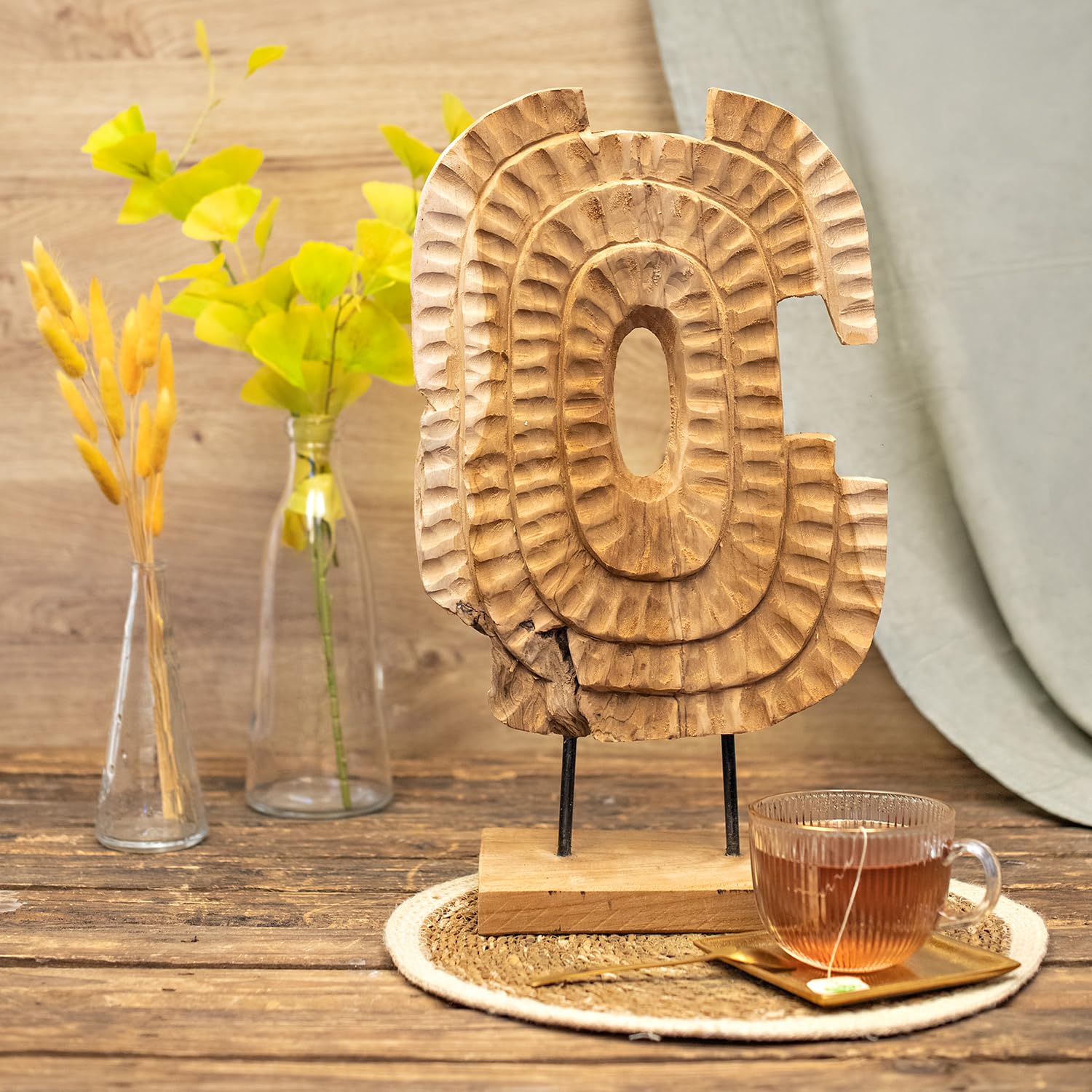 Logbuch-Verlag Escultura moderna de madera de teca, objeto decorativo para colocar de pie, objeto de diseño, decoración de salón, 28 x 48 cm, idea de regalo