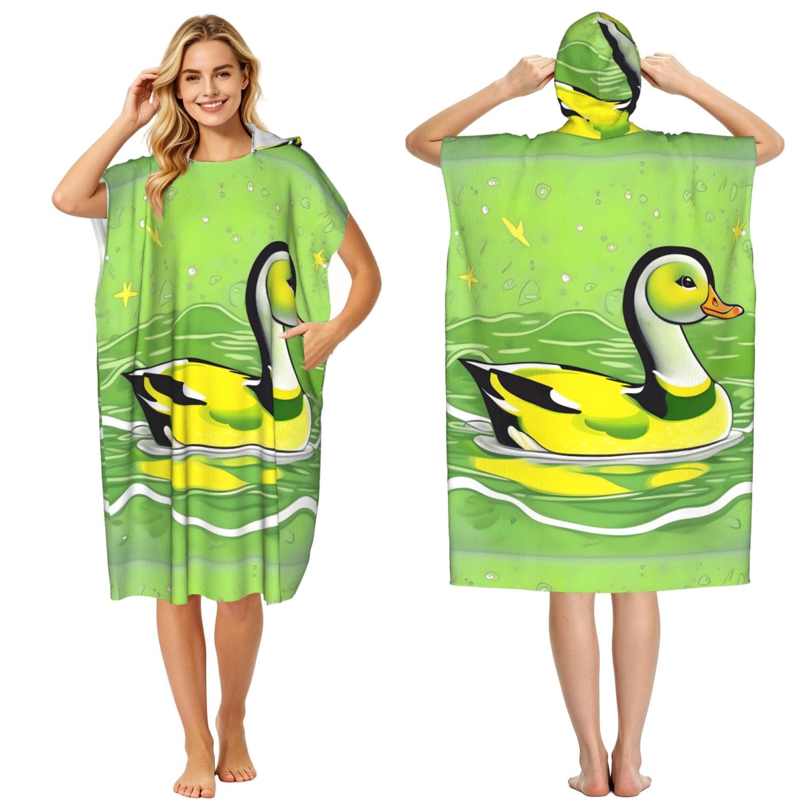 WSSYYBFGreen Duck Adult hooded beach towel Oversized with Hood for Absorbent Quick Dry
