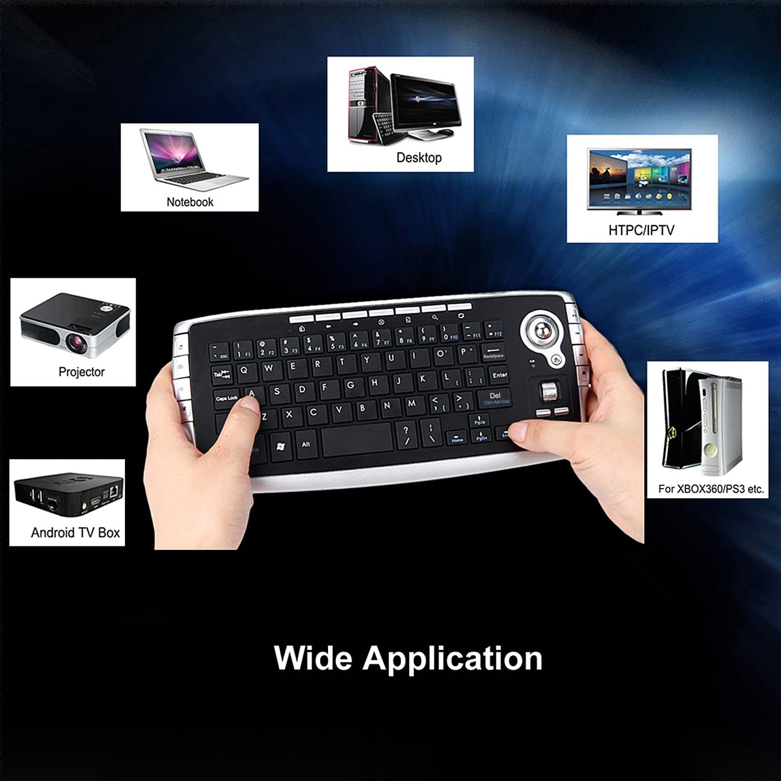 E30 bezprzewodowa klawiatura 2,4 GHz z myszką trackball, kółkiem do przewijania, pilot zdalnego sterowania, do telewizora z systemem Android, Smart TV, PC, notebooka, srebrna
