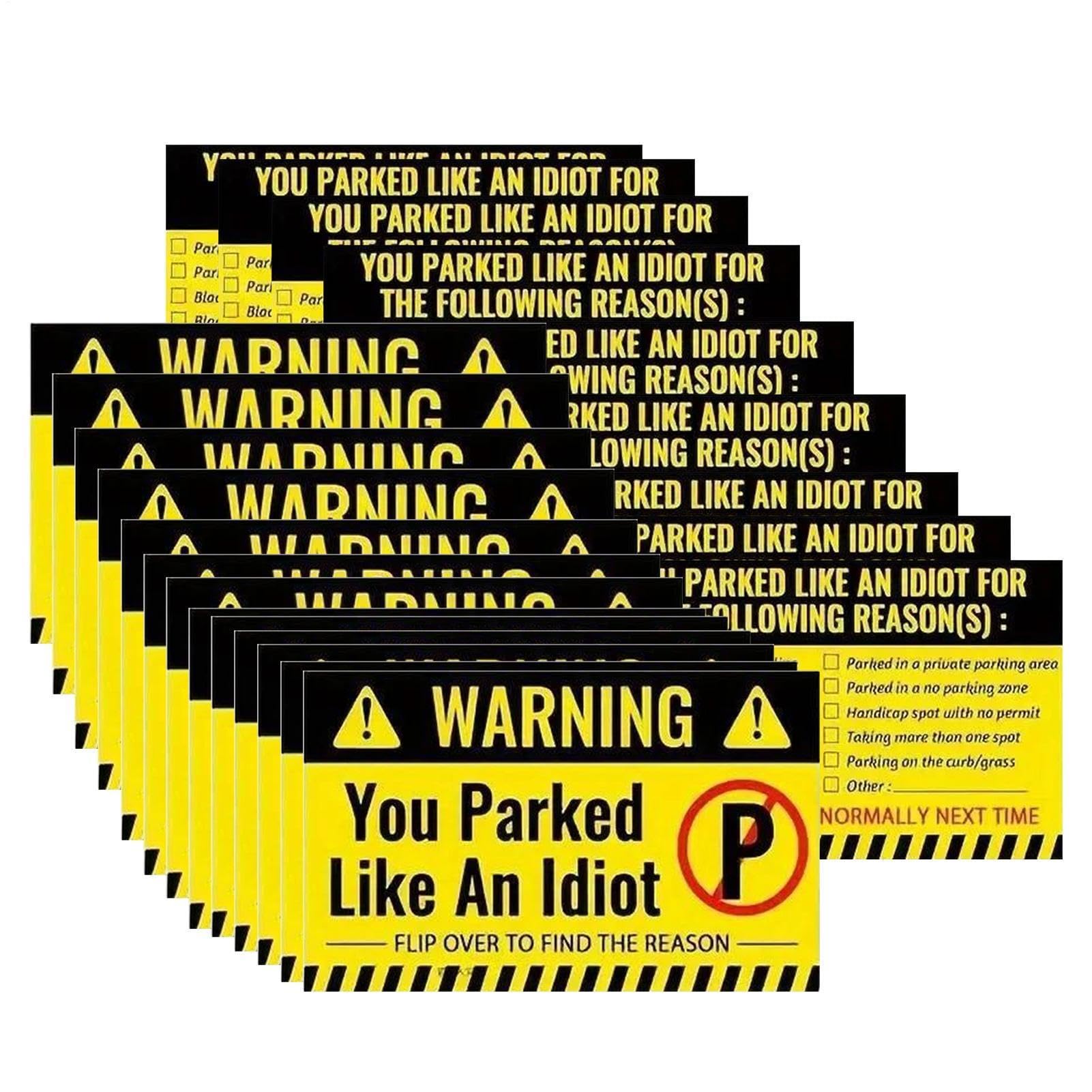 50 Pieces Funny Parking Cards, Bad Parking Violation Cards, You Parked Like an Idiot Stickers, Attention Grabbing Humorous Car Supplies Stocking Stuffers for Adults Owner Pranks.