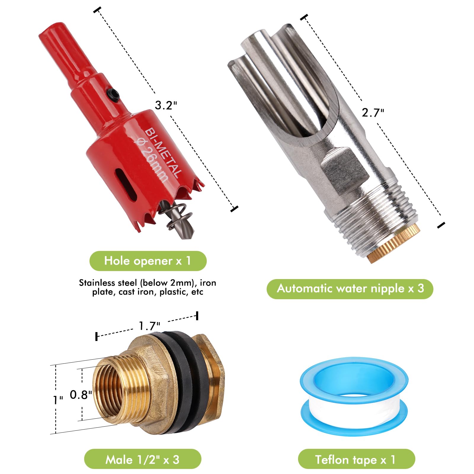 Kit de bebedero de pezón de cerdo para barril, comedero de cerdos de acero inoxidable con conector de tanque de agua de latón, sistema automático de riego de cerdos para cerdos, cerdos, cerdos,